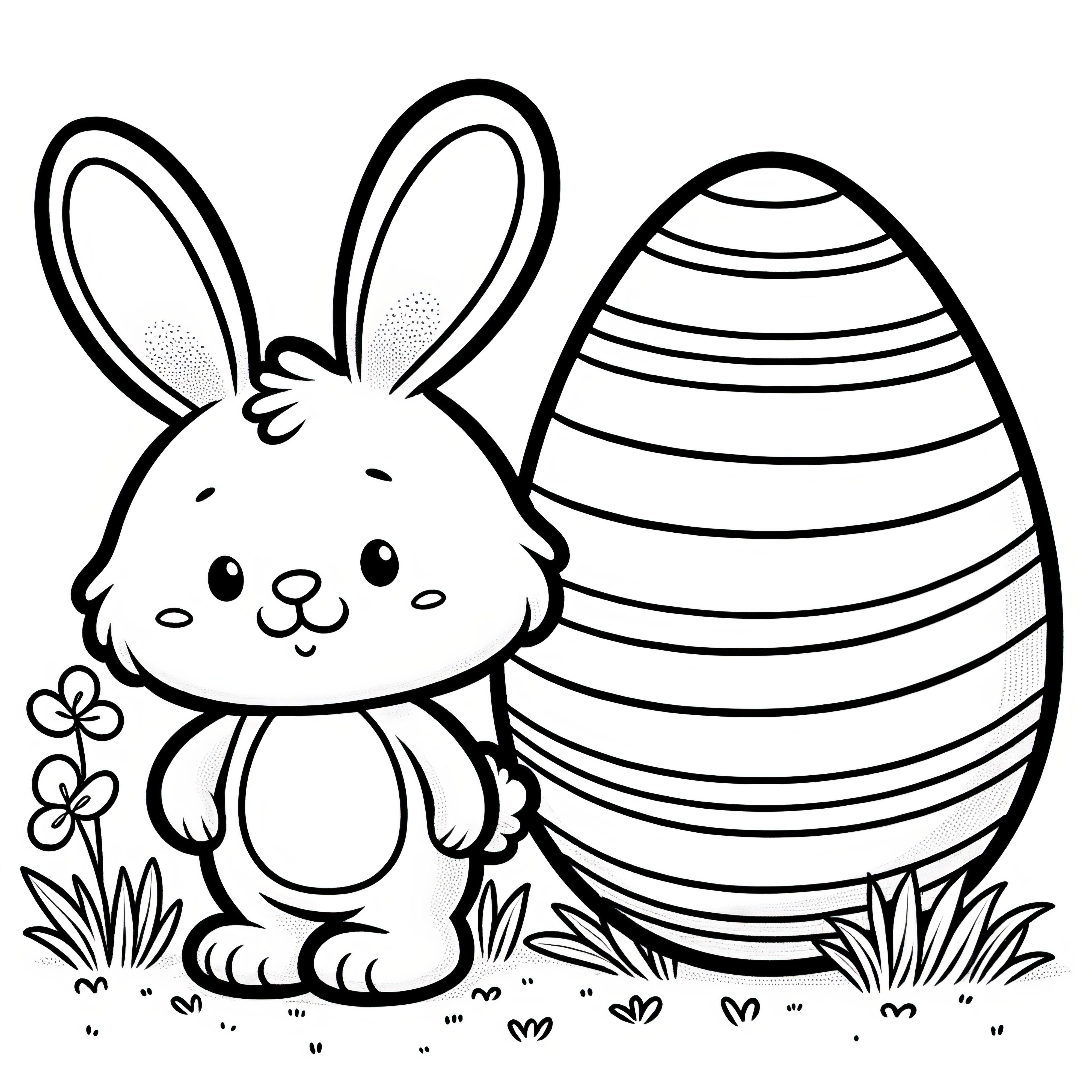 Petit lapin de Pâques avec un grand œuf de Pâques: Modèle de coloriage simple (gratuit)