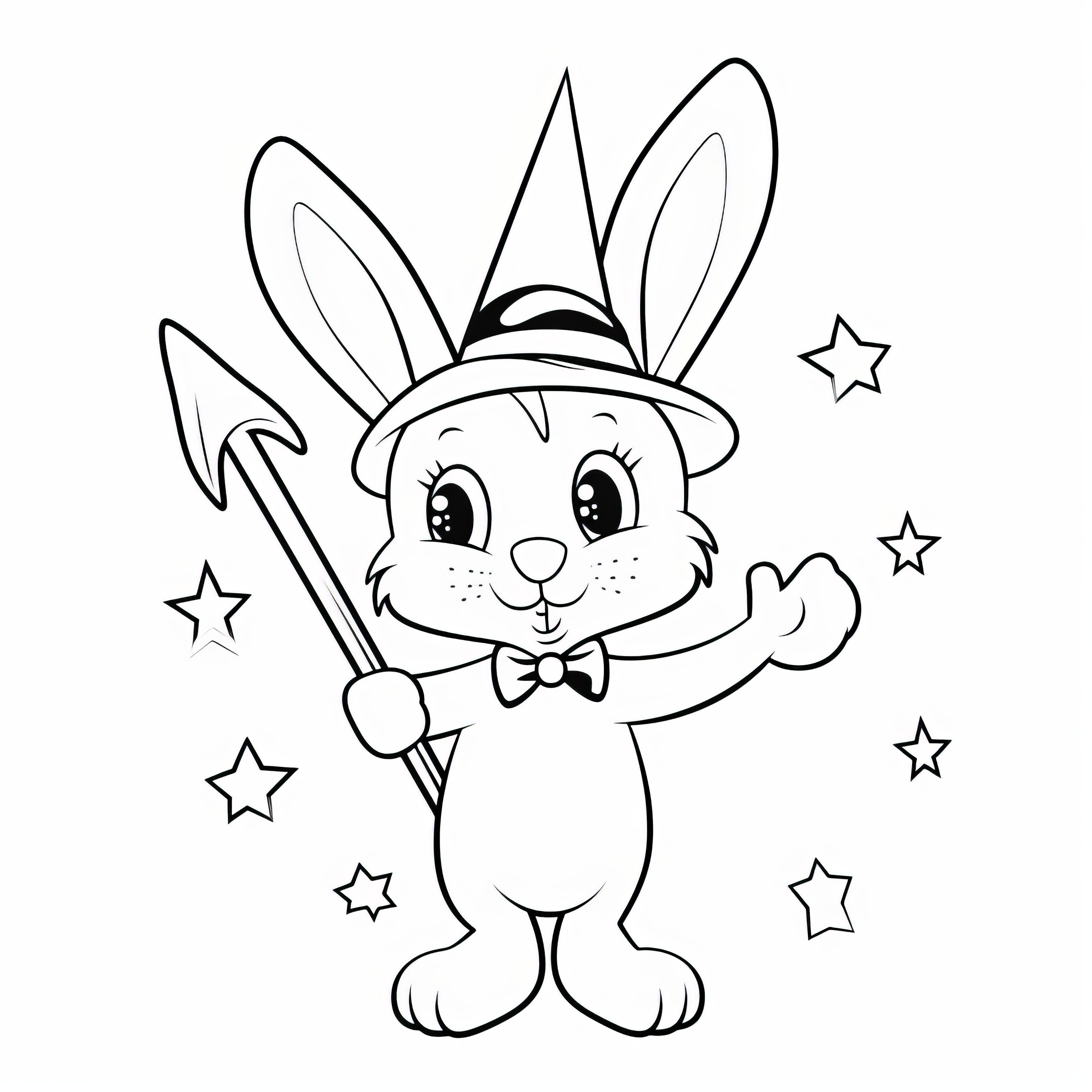 Le lapin de Pâques agite sa baguette magique : Coloriage gratuit pour enfants