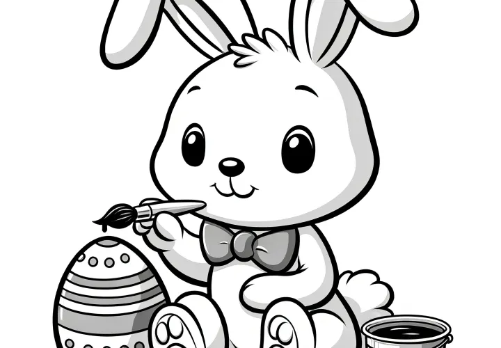 Mignon lapin de Pâques peint comme un jouet en peluche : coloriage gratuit