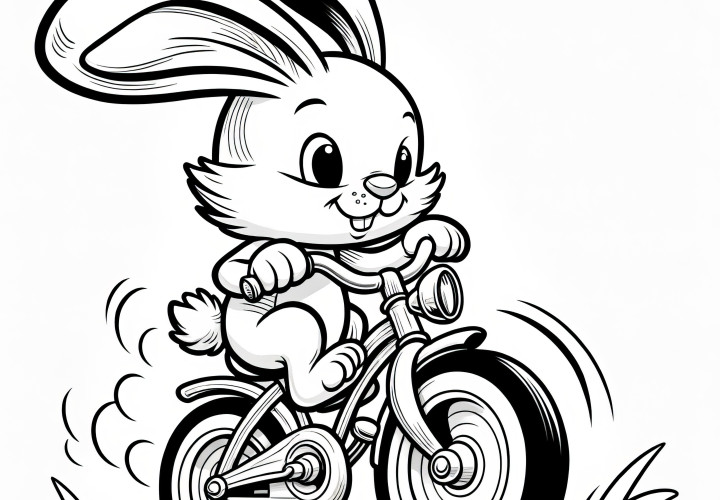 Lapin de Pâques en vélo : Coloriage à imprimer (gratuit)