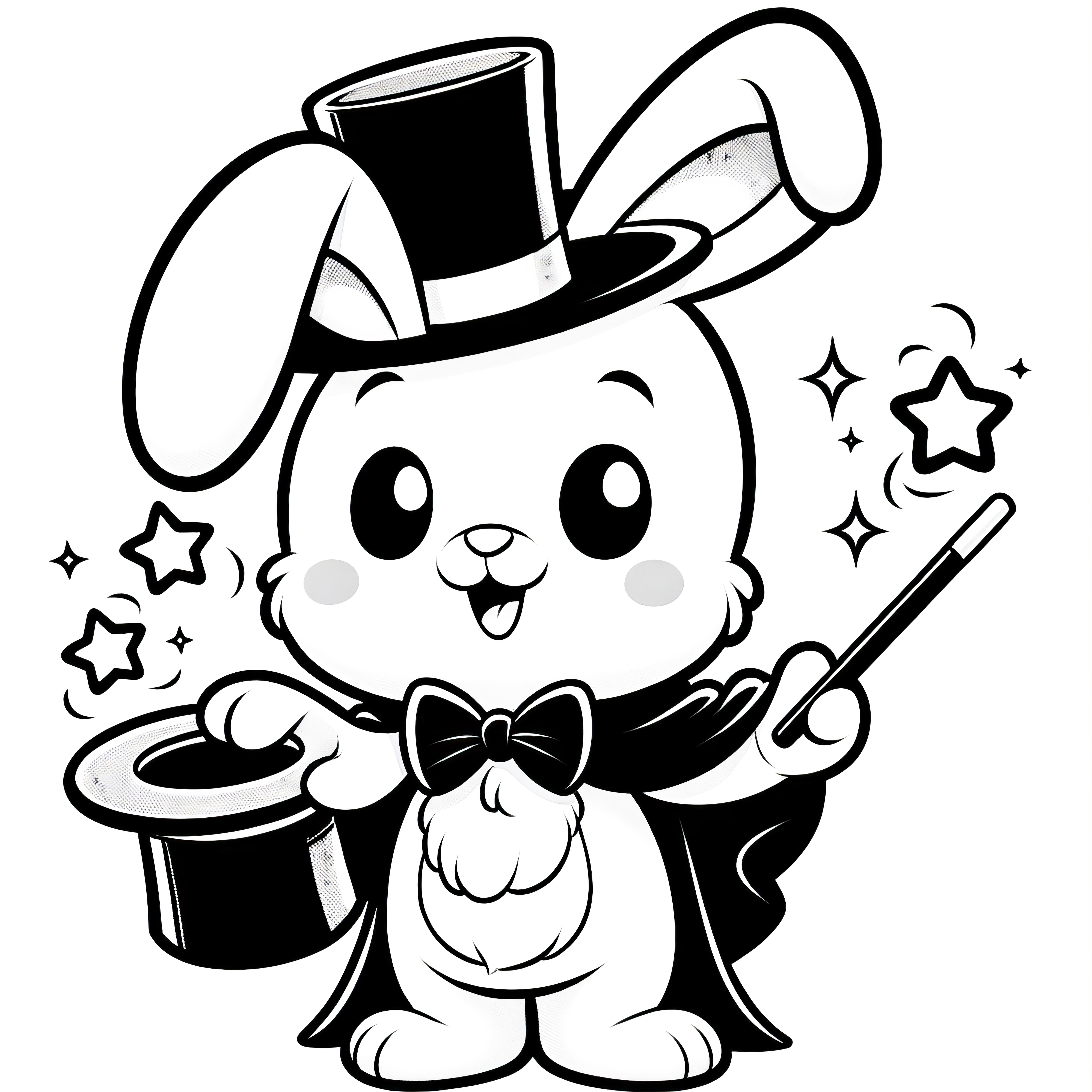 Le lapin de Pâques avec baguette magique et chapeau magique : Coloriage magique (gratuit)