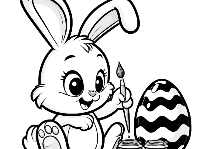 Happy Easter bunny painting Easter egg: Coloring template free for download