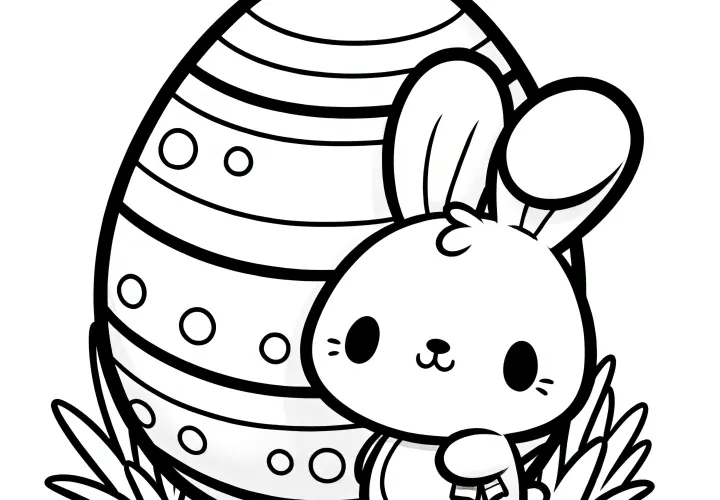 Sweet Easter bunny with a huge Easter egg: Simple coloring template (Free)