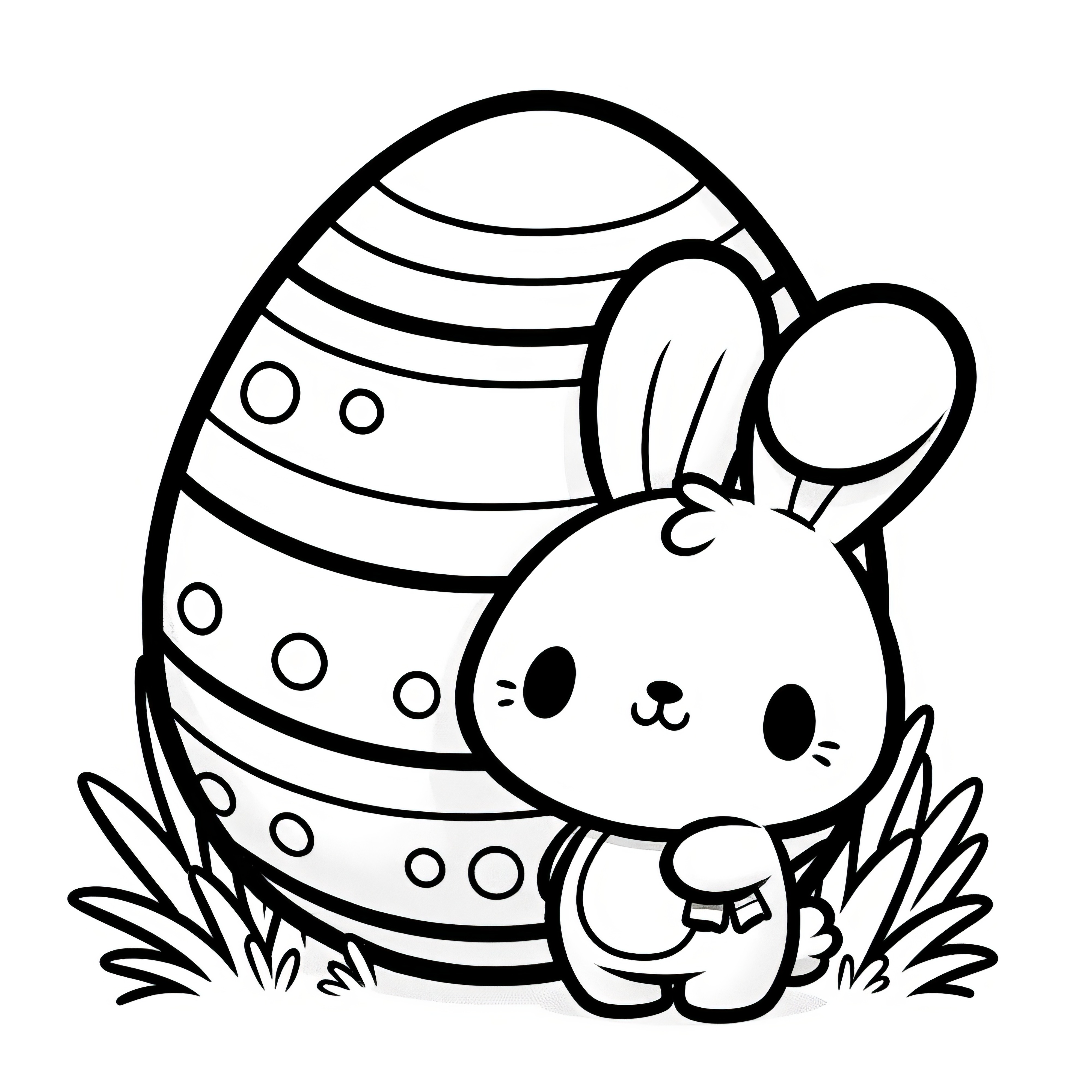 Mignon petit lapin de Pâques avec un énorme œuf de Pâques : Modèle de coloriage simple (Gratuit)