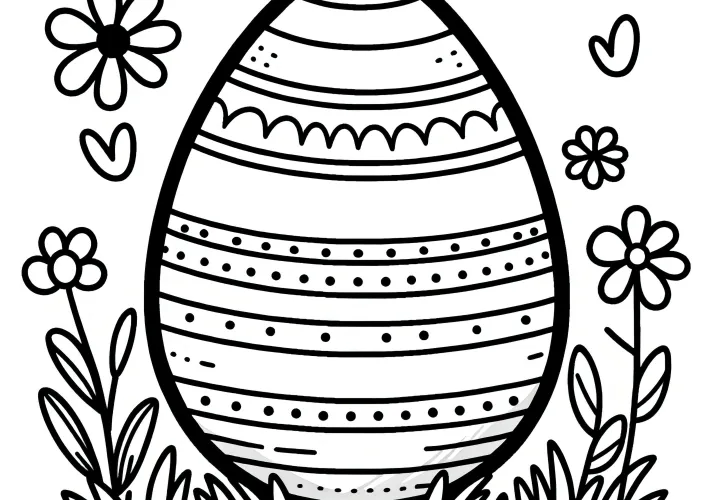 Colorful Easter egg in meadow: Picture for coloring (Free download)