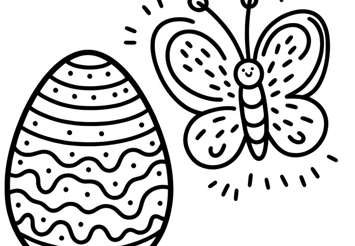 Œuf de Pâques avec un papillon amical: coloriage à télécharger (gratuit)