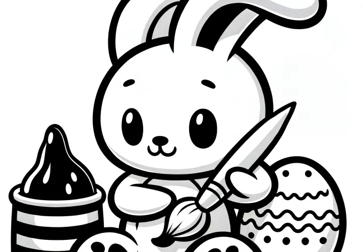 Cute Easter bunny painting Easter eggs: Easy coloring template for download (Free)