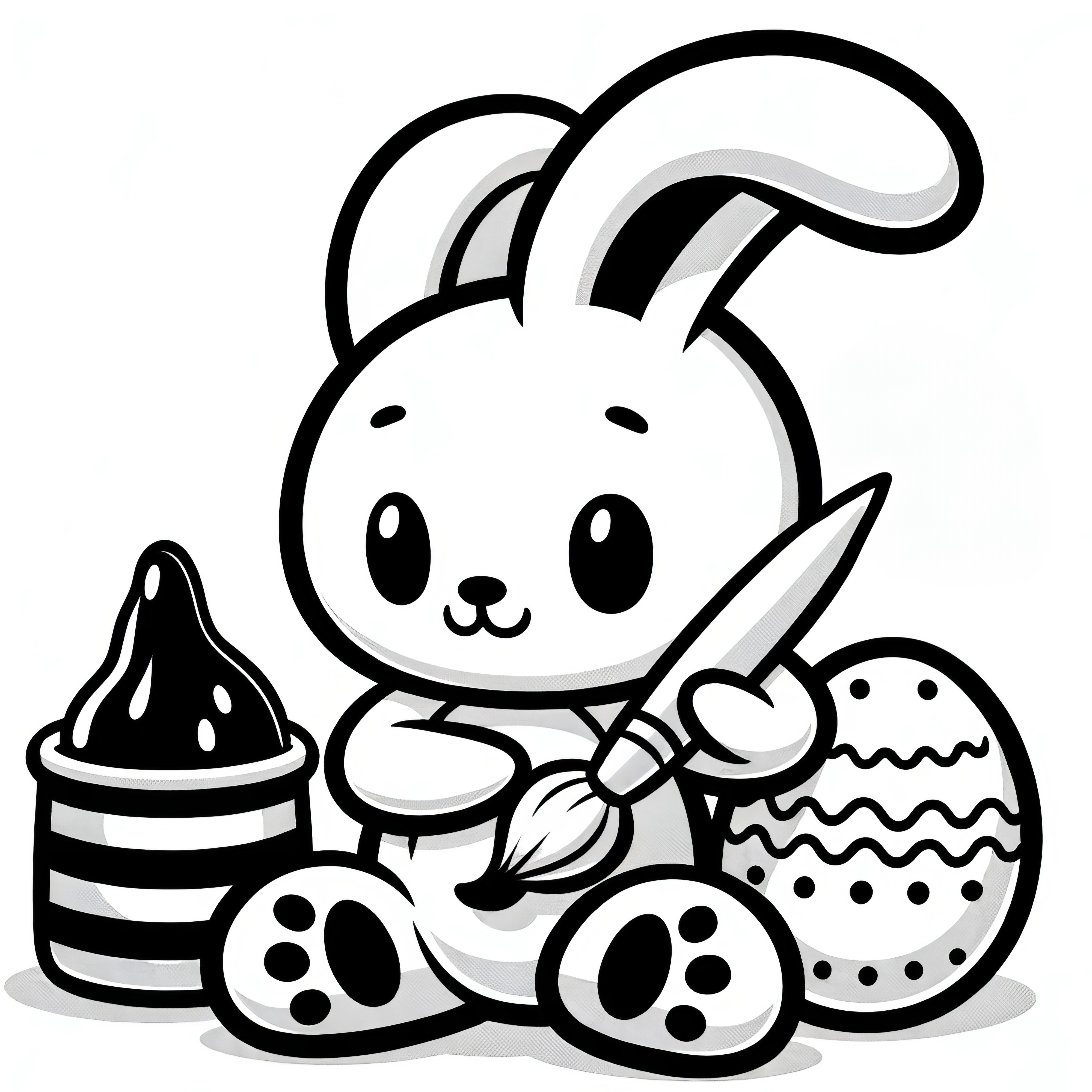 Conejito de Pascua lindo pinta huevos de Pascua: Plantilla de dibujo sencilla para descargar (Gratis)