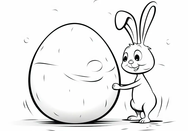 Easter bunny admires huge Easter egg: Download coloring picture for free