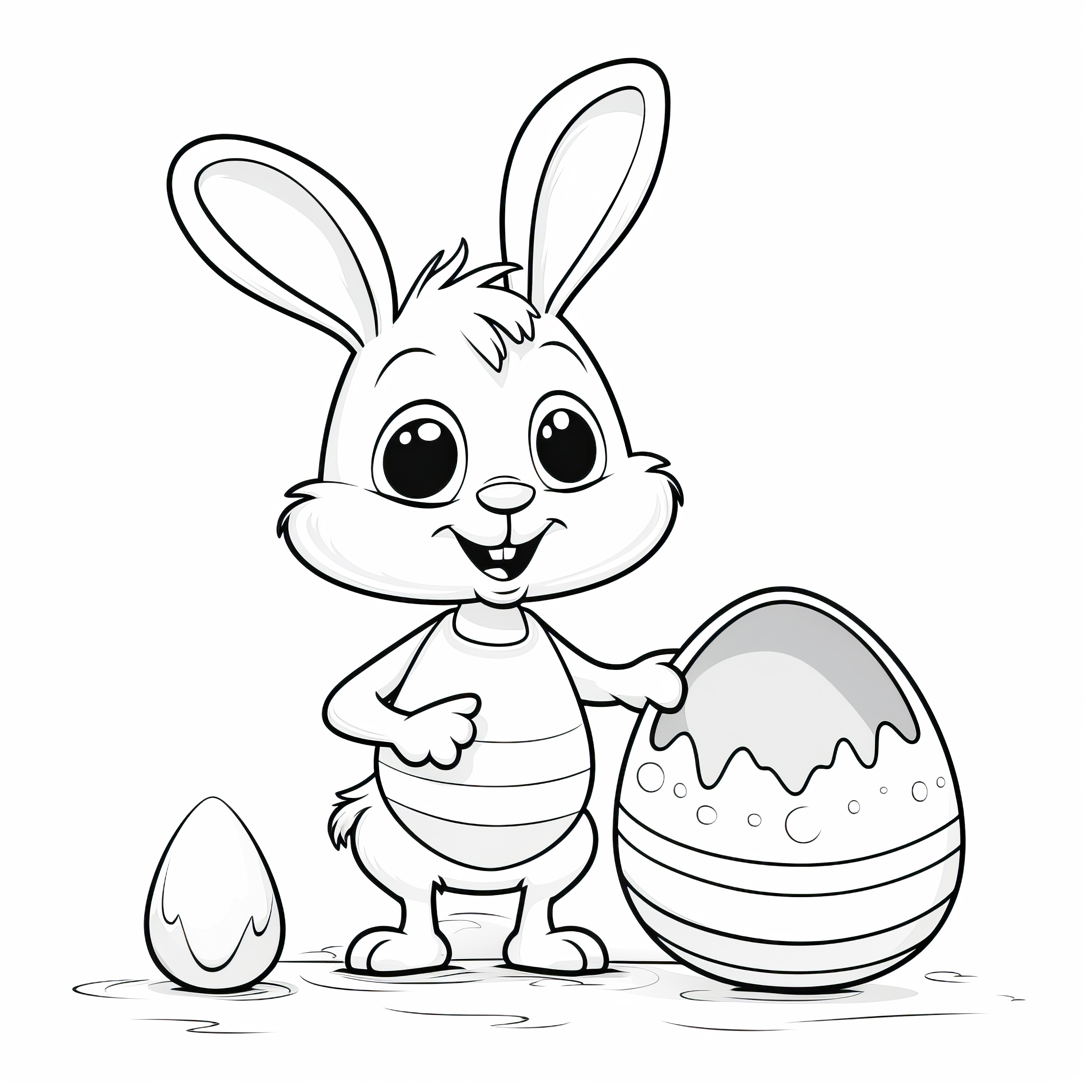 Lapin de Pâques avec un œuf de Pâques brisé : Coloriage à télécharger (Gratuit)