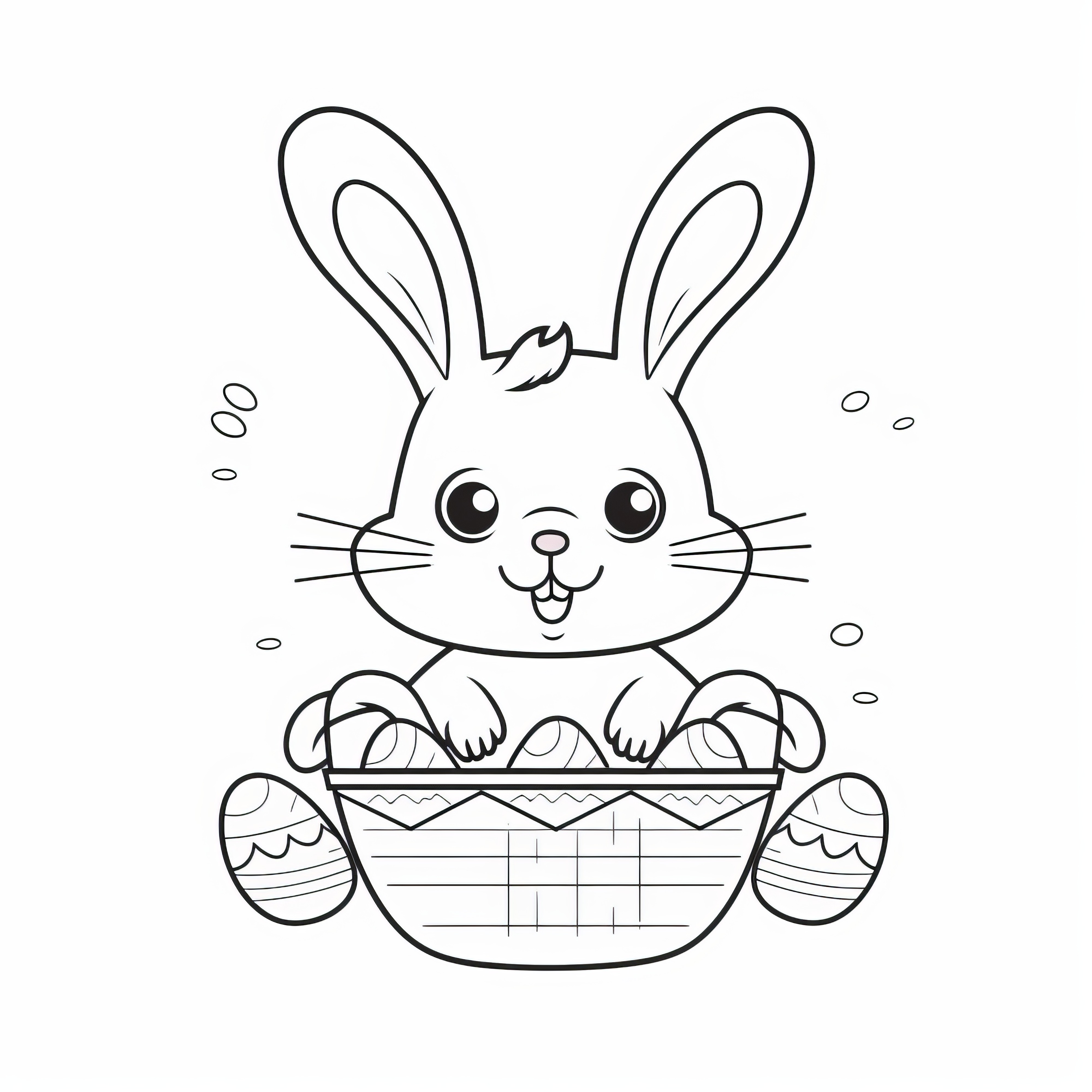 Le lapin de Pâques remplit le panier de Pâques d'œufs de Pâques : Image à colorier facile à télécharger (Gratuit)