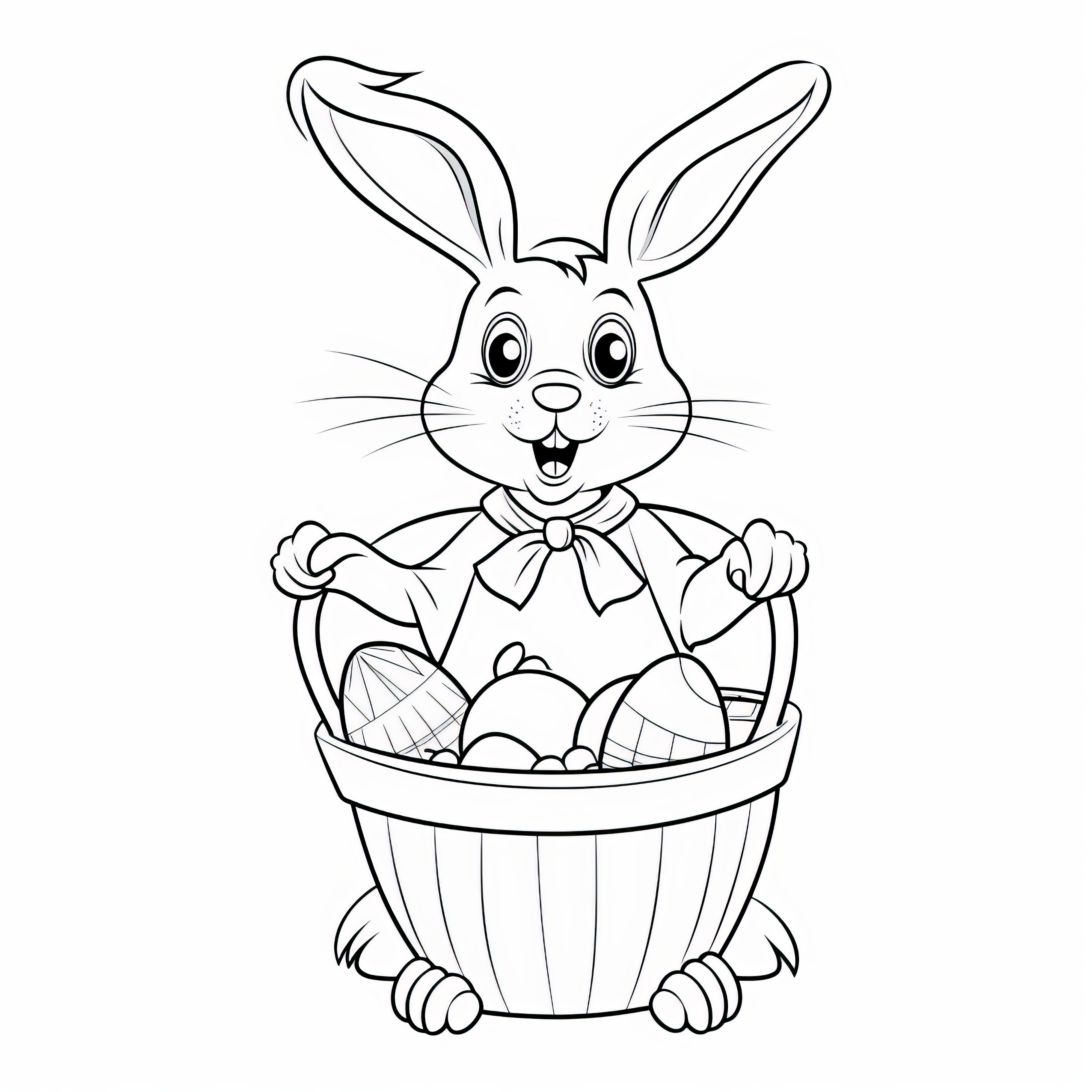 Lapin de Pâques souriant avec panier de Pâques : Modèle de coloriage simple pour enfants (Gratuit)