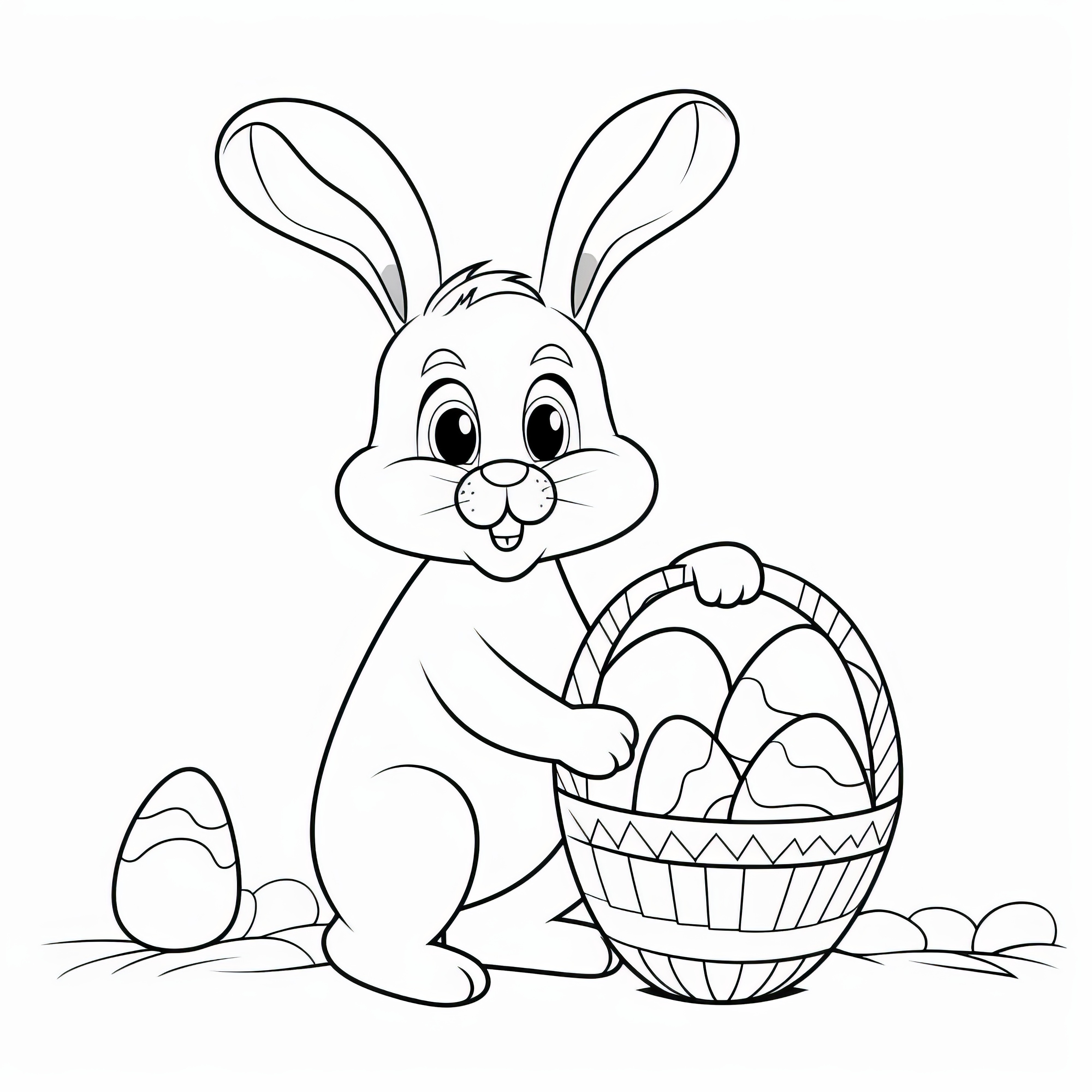 Lapin de Pâques sympathique avec panier : Image simple à colorier (gratuit)