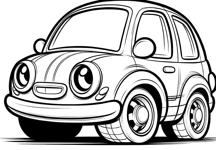 Voiture mignonne avec des yeux : Modèle de coloriage facile pour enfants (Gratuit)