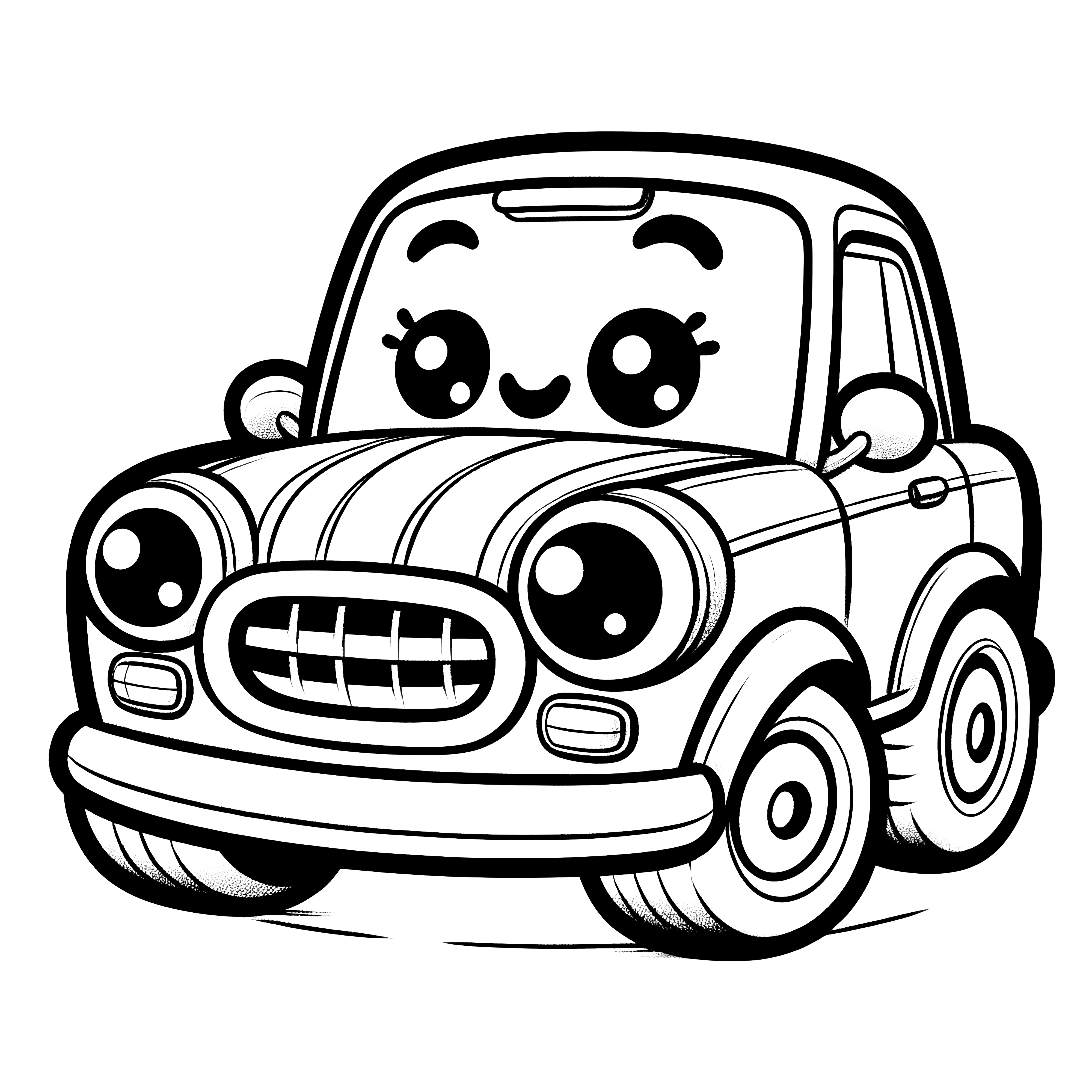 Cute little car with a face: Simple coloring template for children (Free)