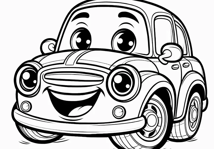 Laughing little car: Picture to color for children (free)