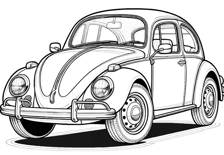 Carro antigo redondo: Desenhos para colorir simples e descarregar