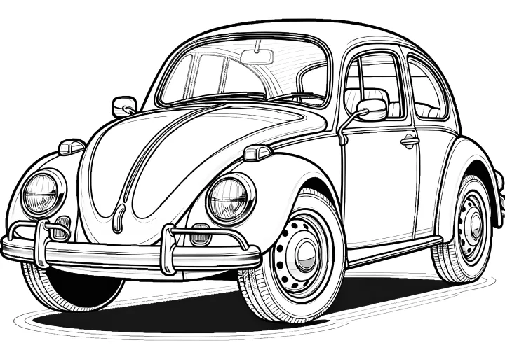 Carro antigo redondo: Desenhos para colorir simples e descarregar