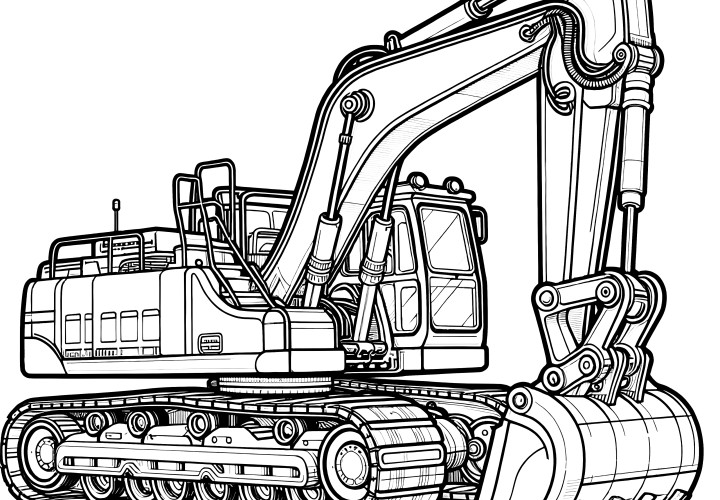 Excavator coloring page with many details (Free)