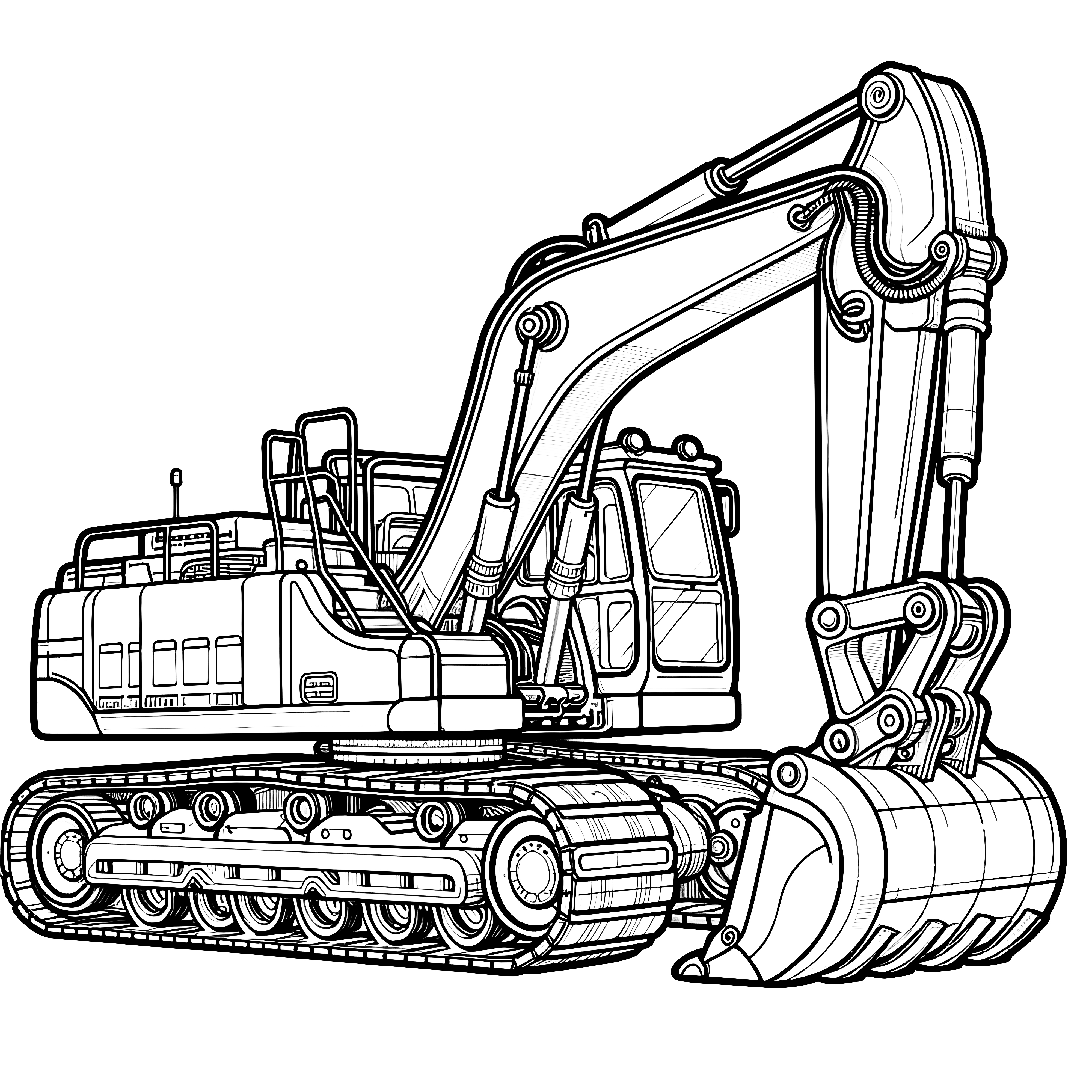 Excavator coloring page with many details (Free)