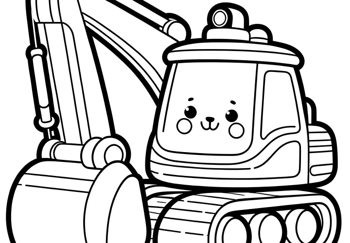 Excavator with face: Coloring picture for children (free)