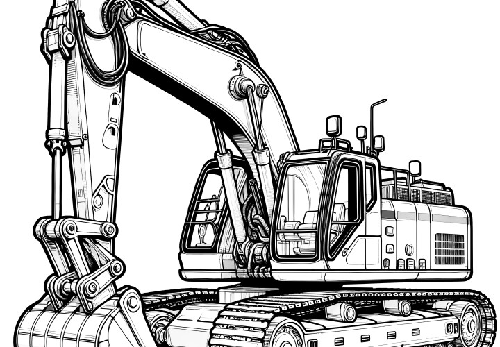 Big excavator with many details: Coloring picture to download (free)