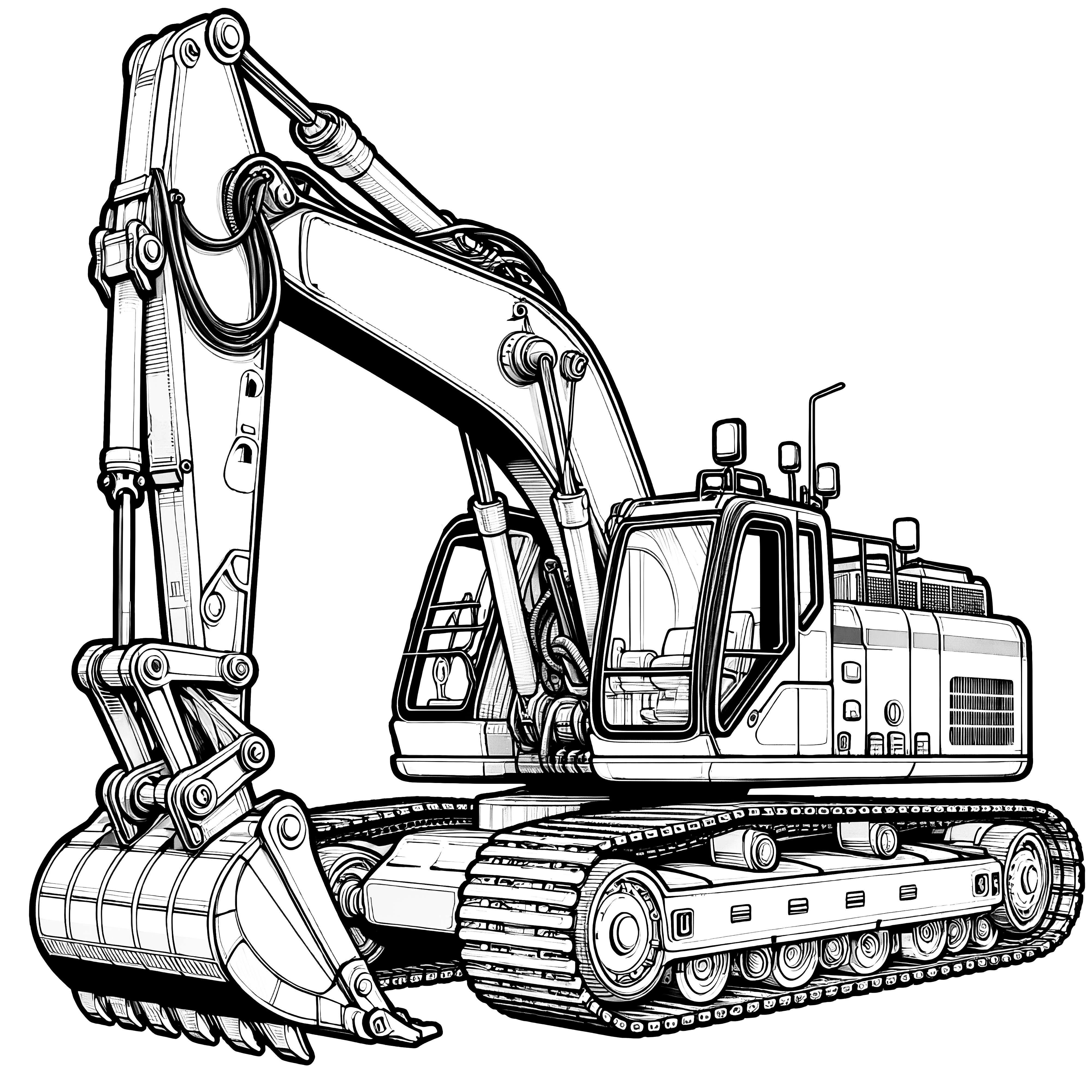 Large excavator with many details: Coloring picture to download (Free)