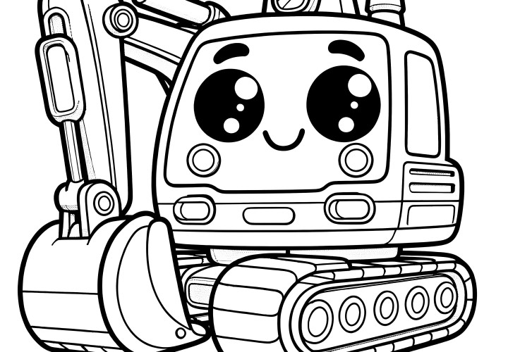 Cute excavator with big eyes: Coloring page for children (Free)