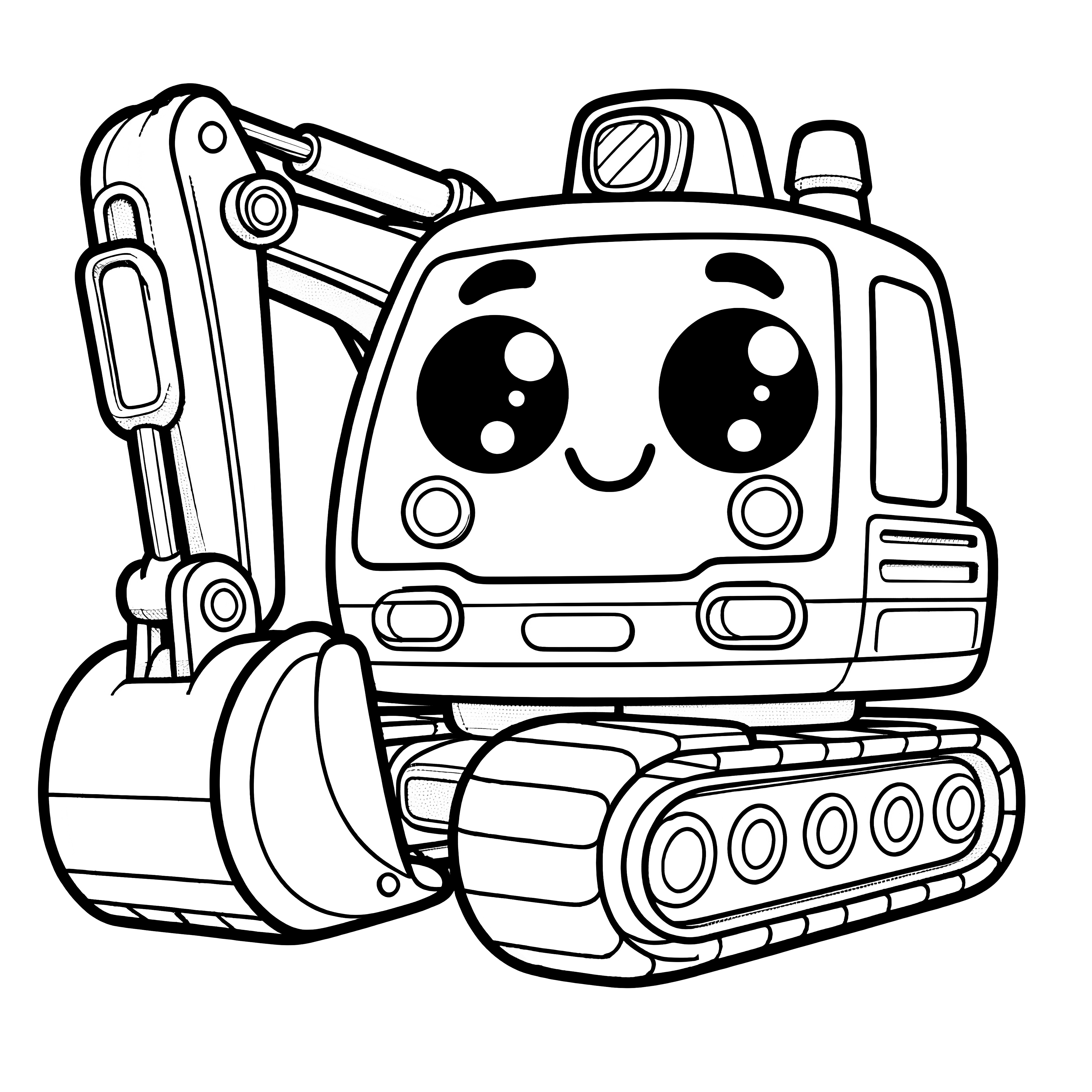 Sweet excavator with big eyes: Coloring page for children (Free)