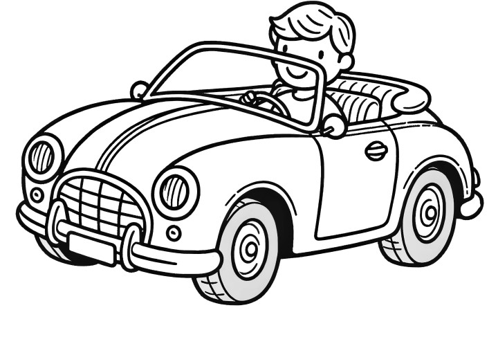 Petit cabriolet : Coloriage simple pour les enfants (Gratuit)