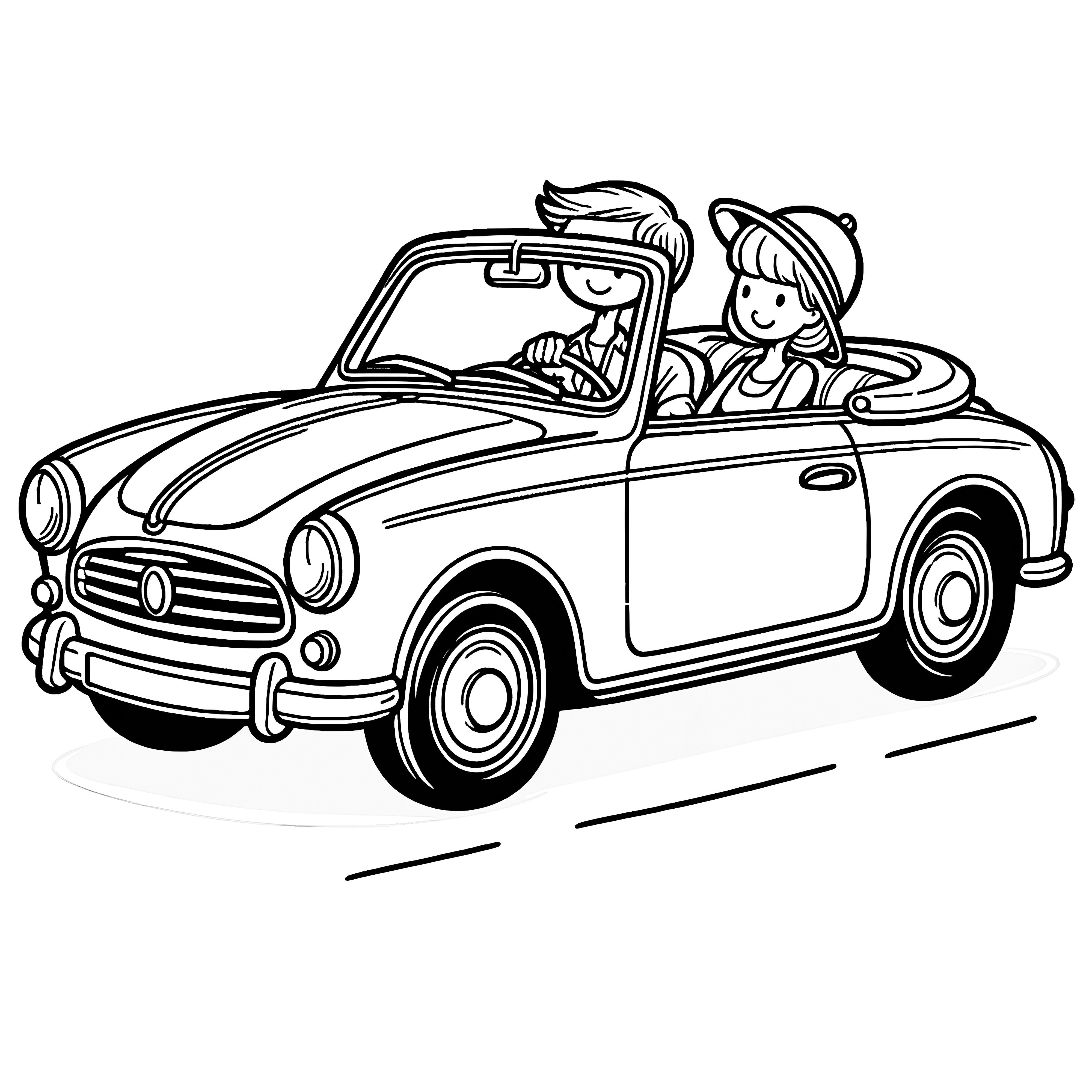 Couple in a convertible: Coloring picture for download (free)