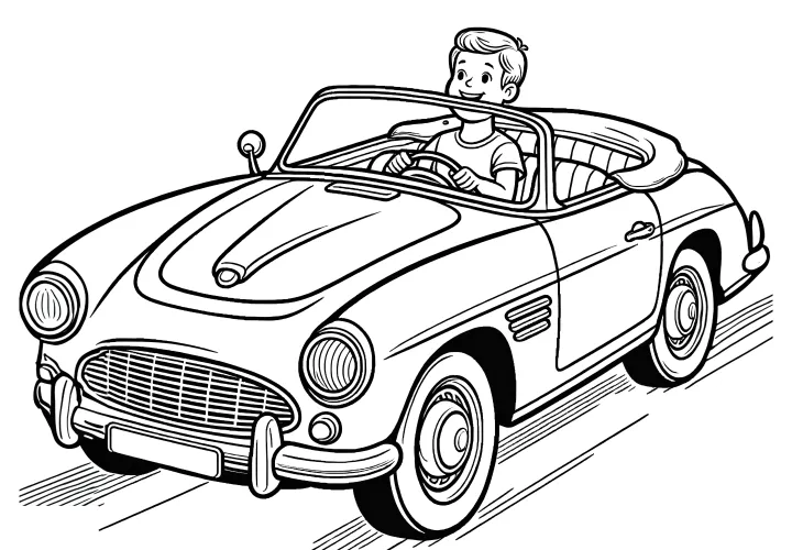 Man drives a convertible as a vintage car: coloring page for download (free)