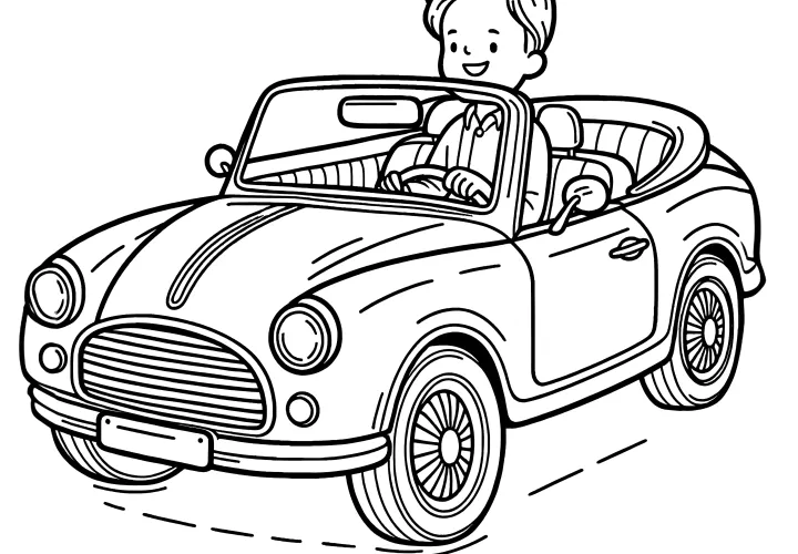 Happy man in a convertible: Coloring page for children (Free)