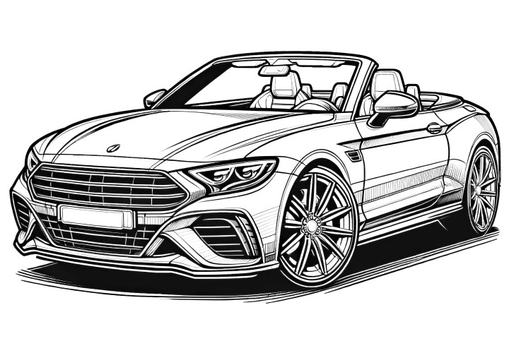 Cabriolet élégant : coloriage avec de nombreux détails (Gratuit)