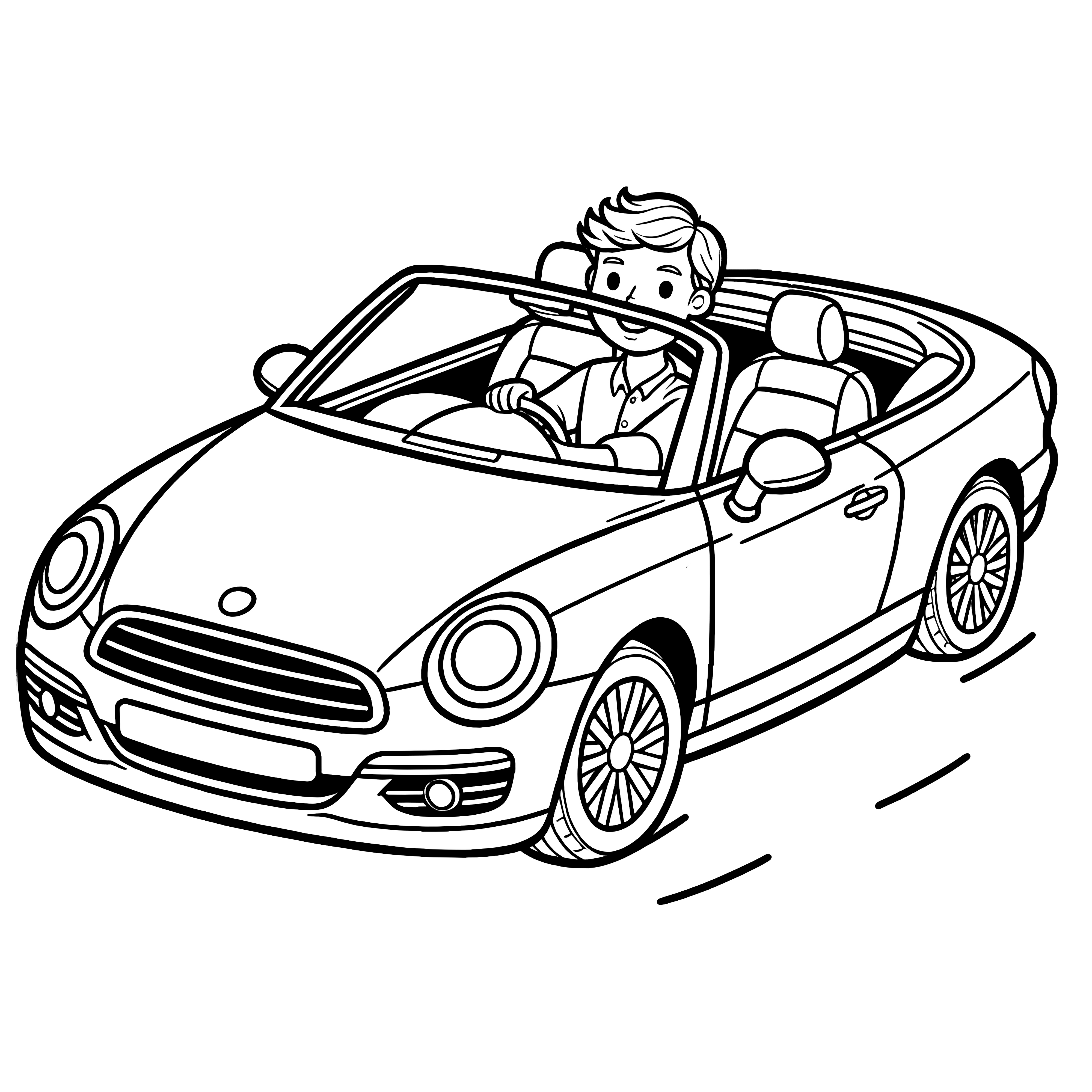 Sporty convertible with man: Simple coloring picture for kids (Free)