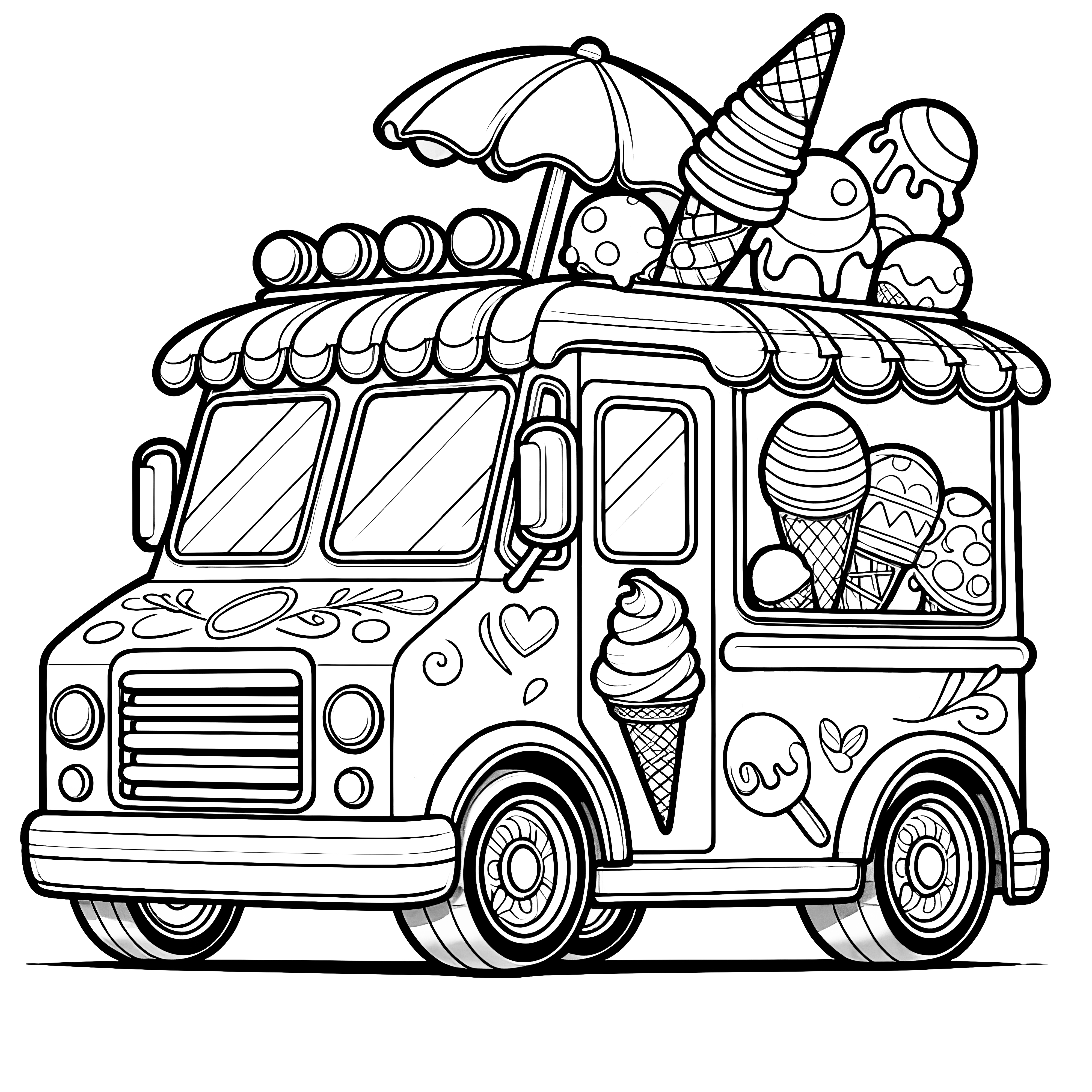 Colorful ice cream truck: Coloring picture free to download