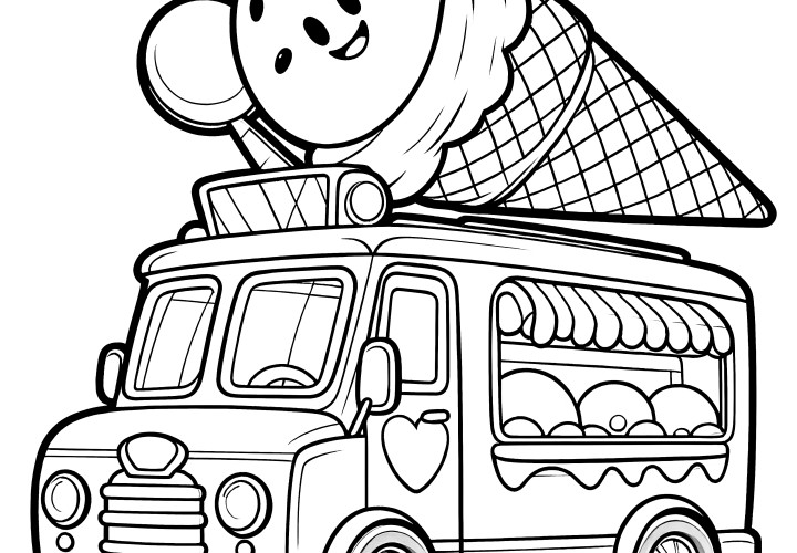 Coche de helado imaginativo: imagen para colorear para niños (Gratis)