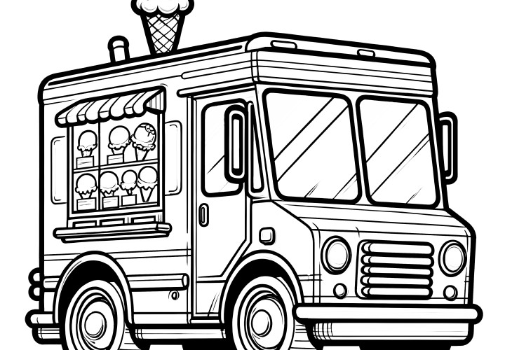 Classic ice cream truck as a coloring template (Free)