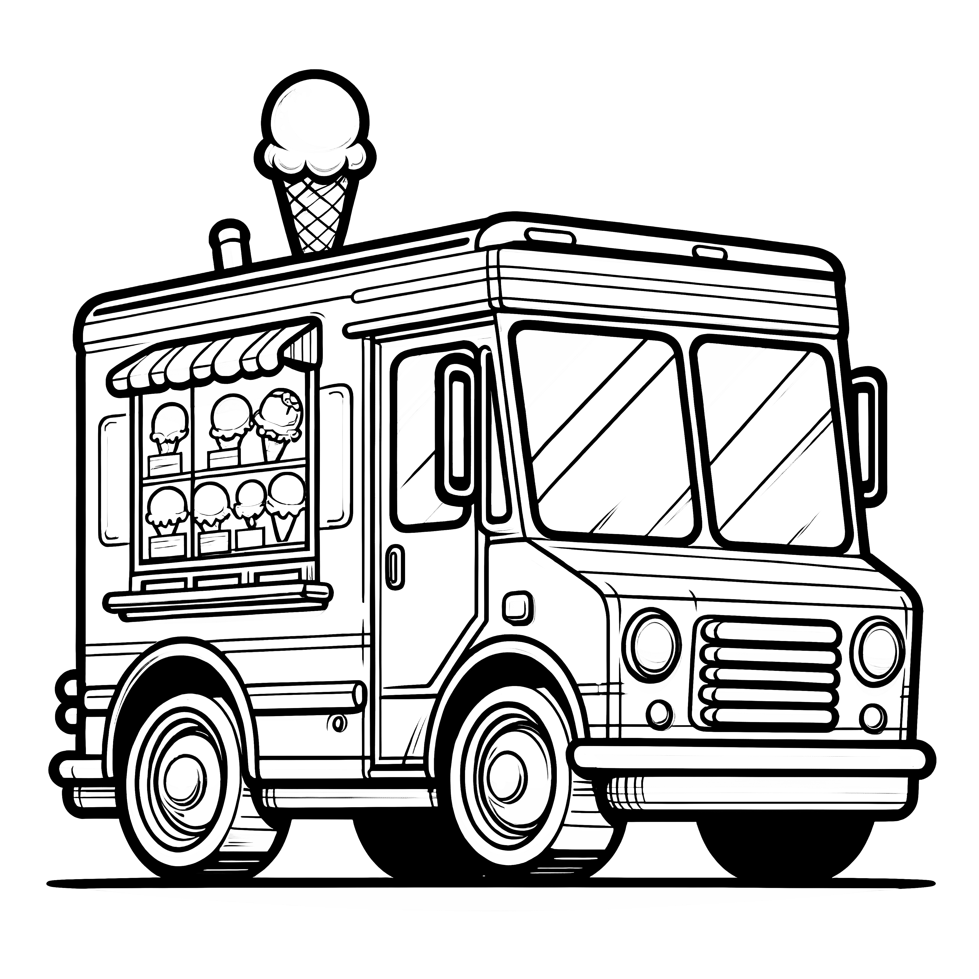 Classic ice cream truck as a coloring page (Free)