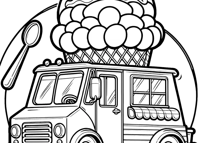 Sweet ice cream truck with large ice creams to color (free)