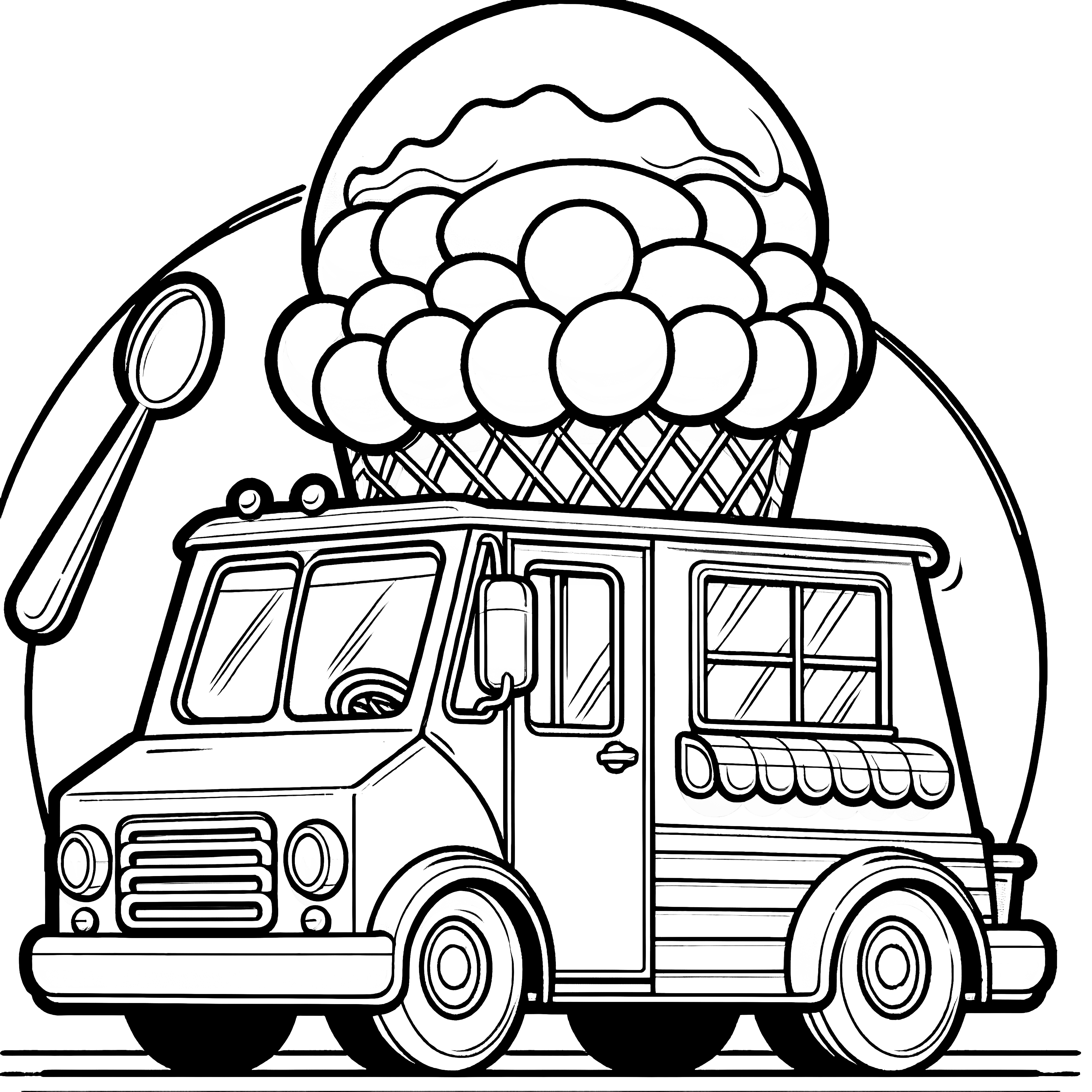 Sweet ice cream truck with large ice cream for coloring (Free)