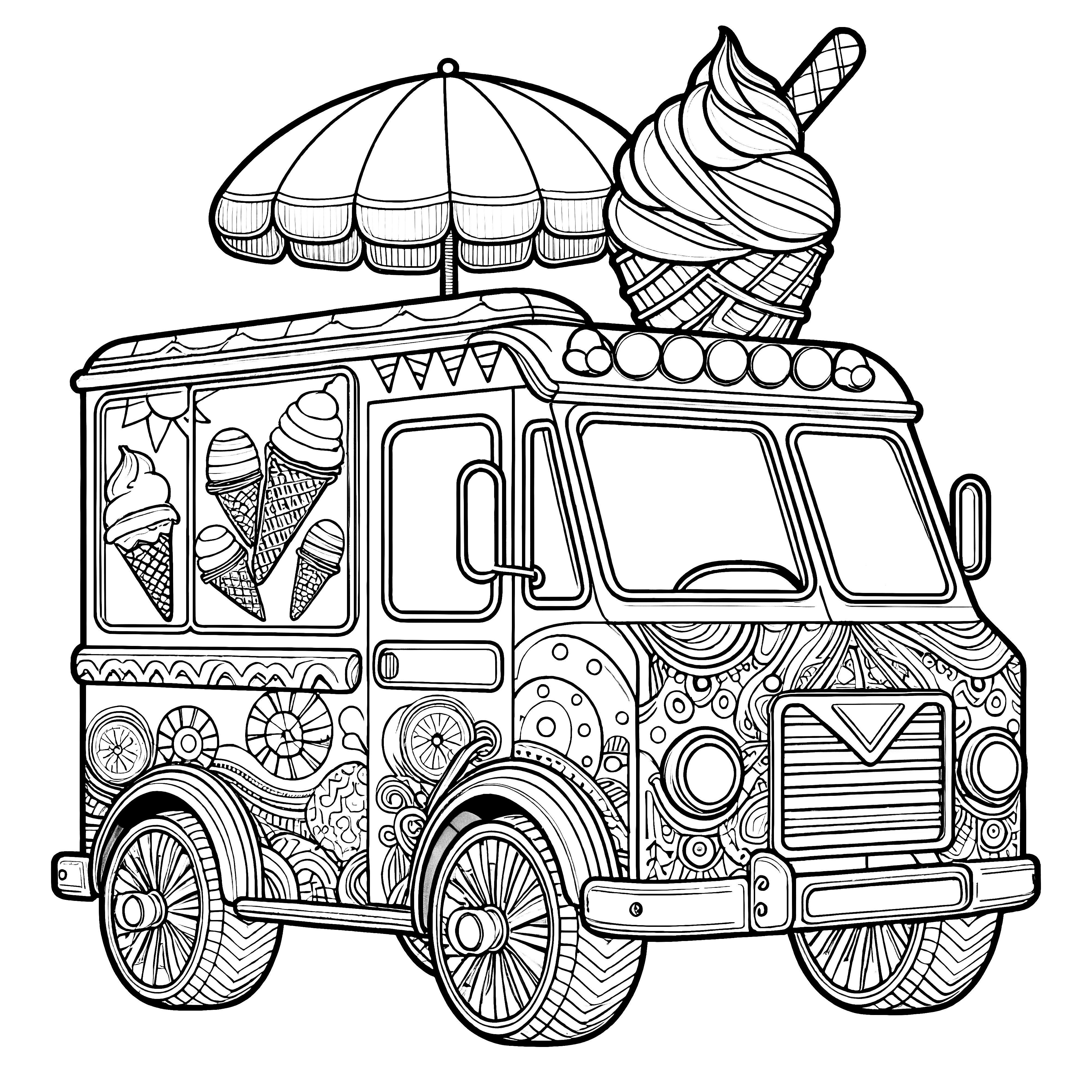 Imaginative ice cream truck with parasol: template for download (Free)