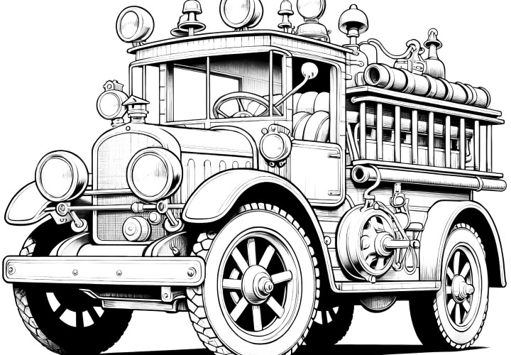 Nostalgic fire truck as a coloring picture (free)