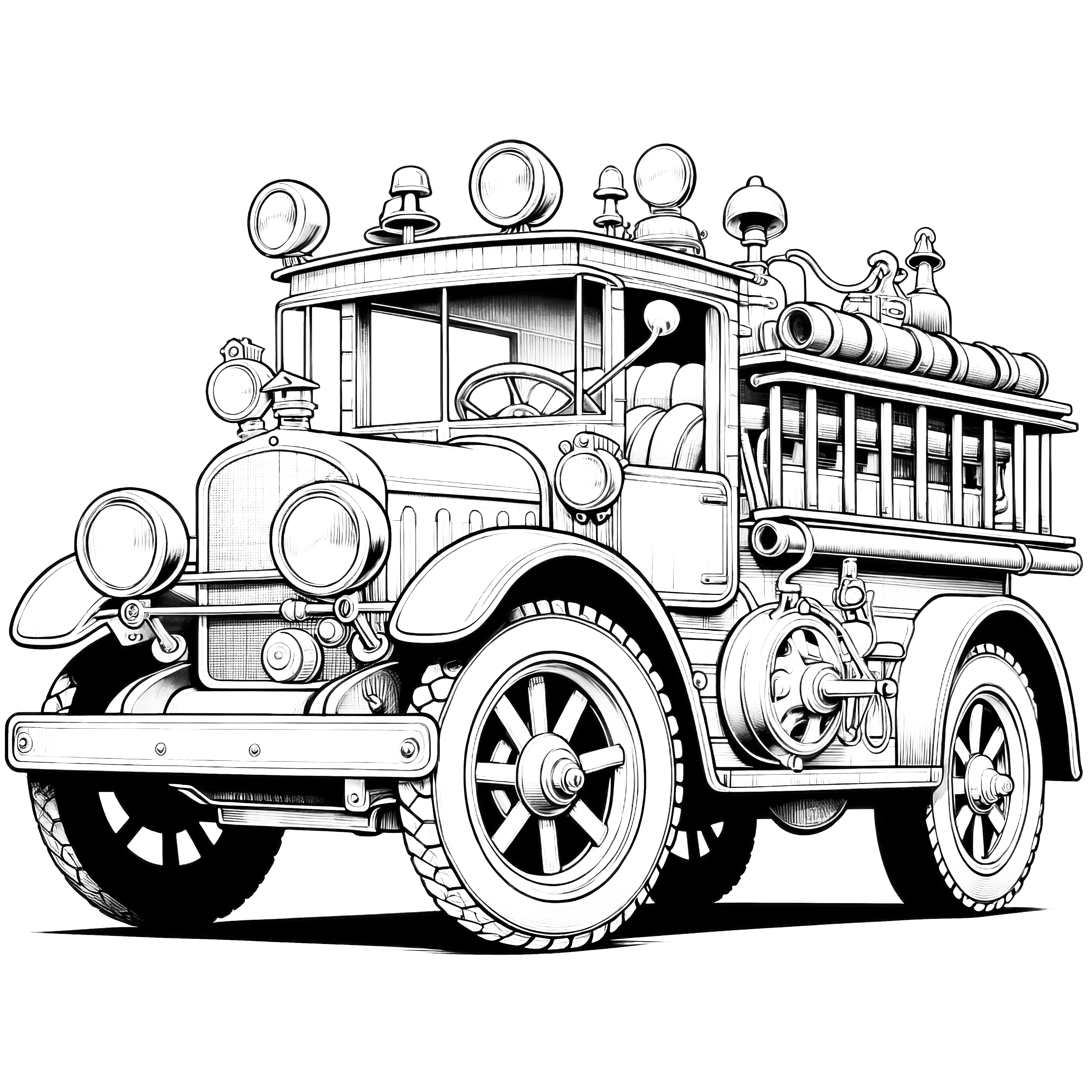 Nostalgic fire truck as a coloring picture (free)