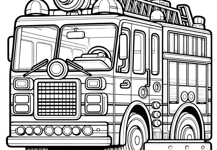 Fire brigade emergency vehicle with blue light: coloring page for free