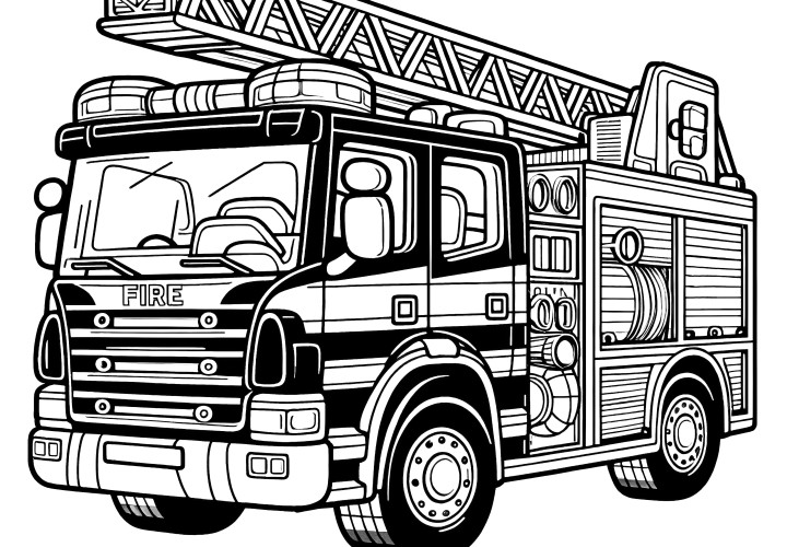 Camion de pompiers: coloriage à télécharger (gratuit)