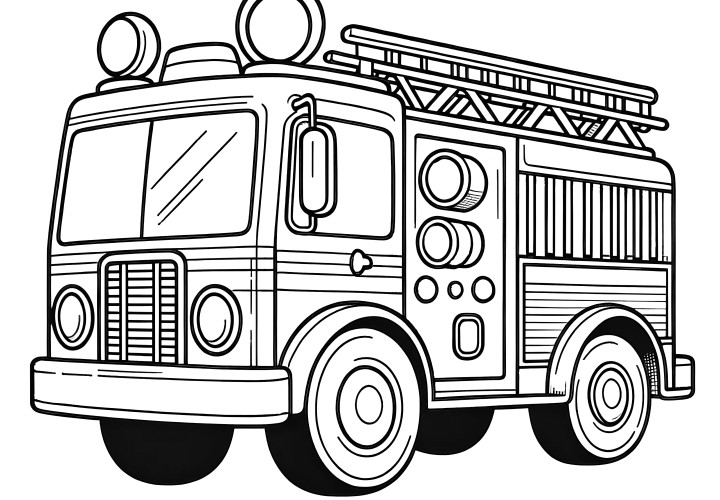 Camion de pompiers : modèle simple à colorier pour enfants (Gratuit)