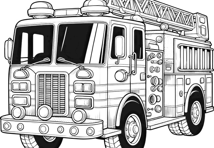 Camion de pompiers avec échelle pivotante : image à colorier à télécharger (gratuitement)