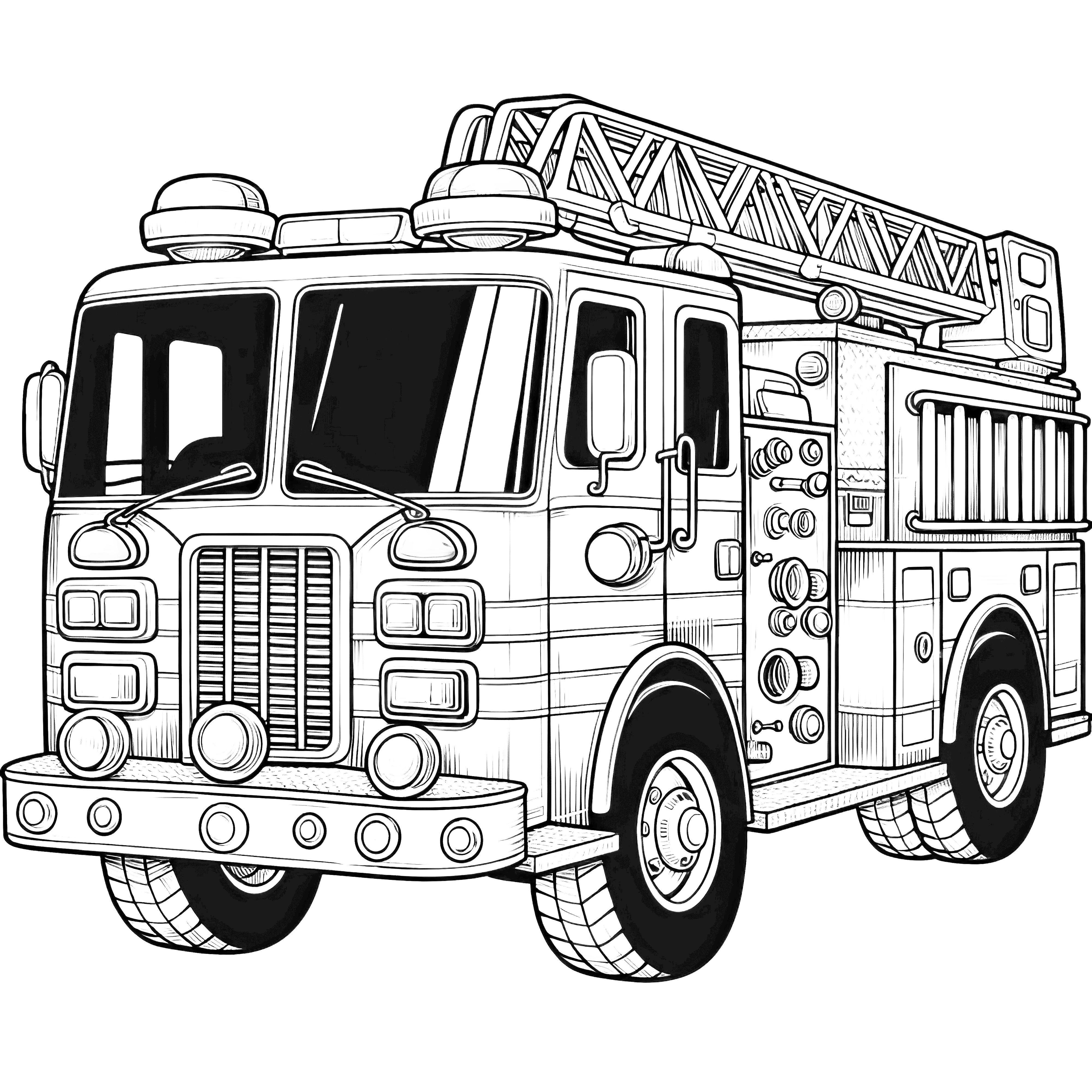 Fire engine with turntable ladder: Coloring picture for download (free)