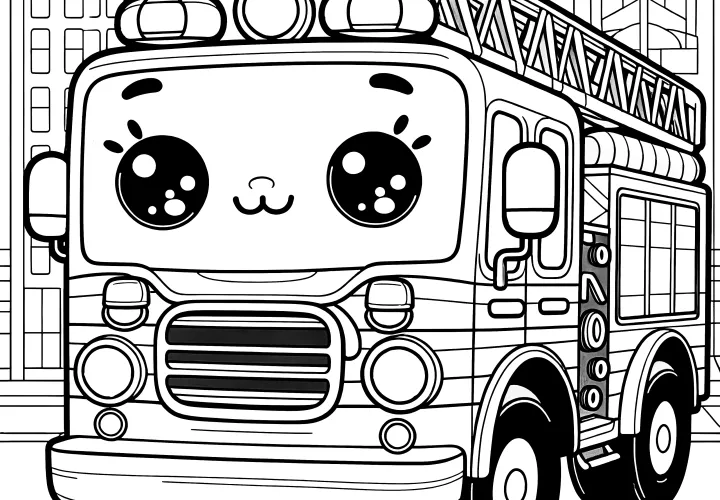 Cute fire engine with a face: Simple coloring page for children (Free)